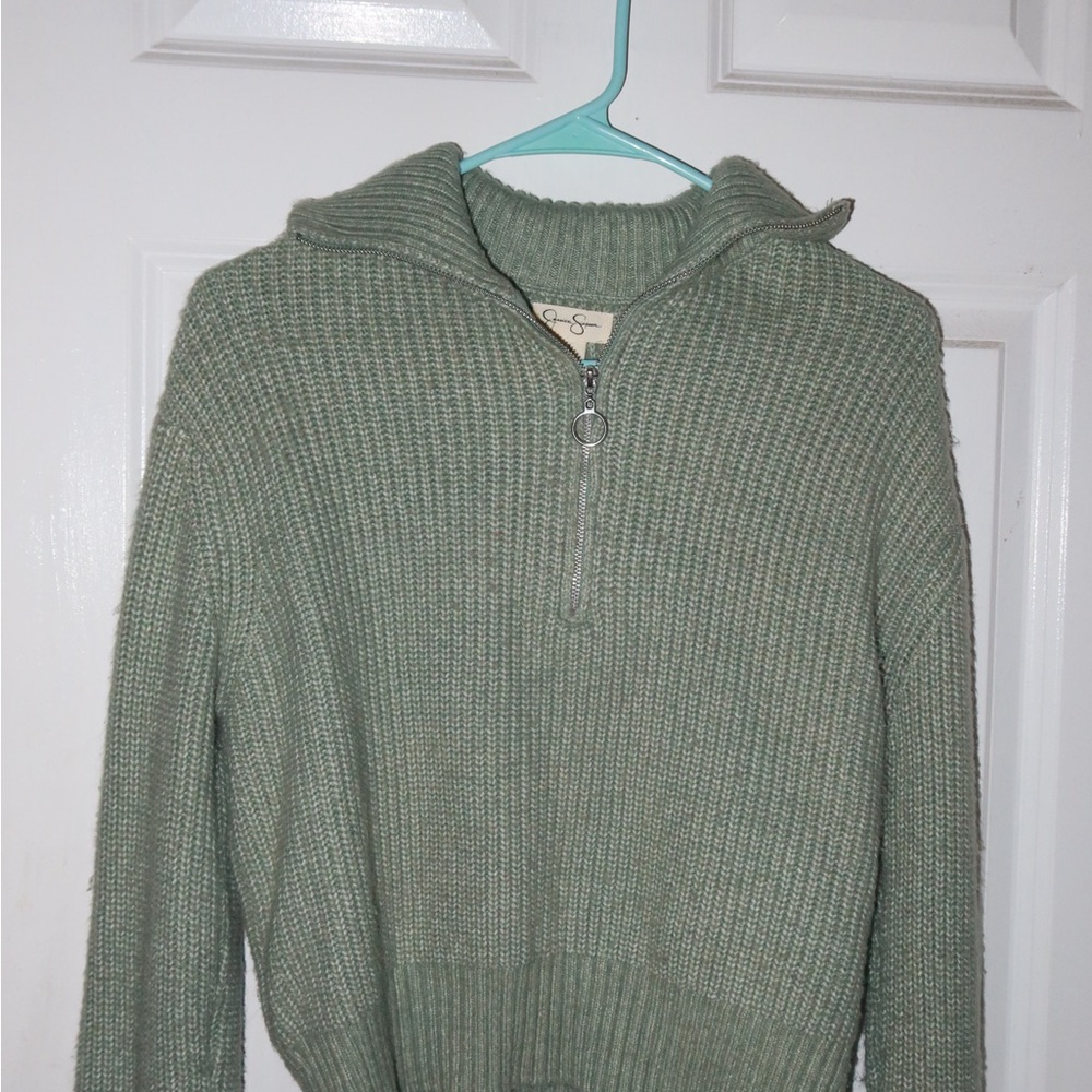 Jessica Simpson Women's Sage Green Zip-Up Sweater
